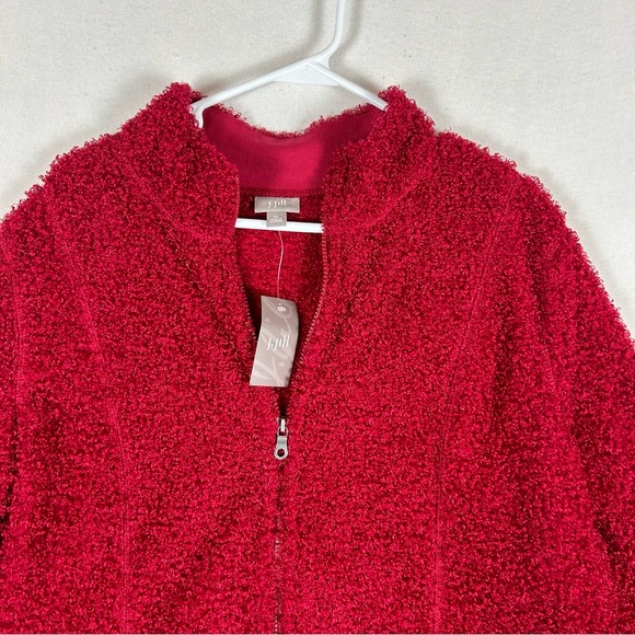 J Jill NWT Teddy Full Zip Up Sweater Women’s XL Ruby Red Textured Soft Cozy - Picture 2 of 11